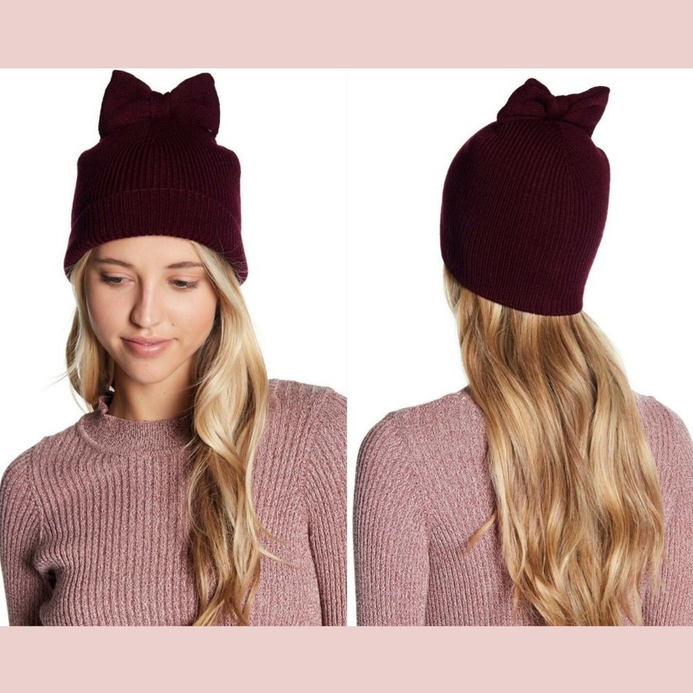 NWT $48 kate spade new york Bow Beanie‎ in Midnight Wine [SZ O/S ]